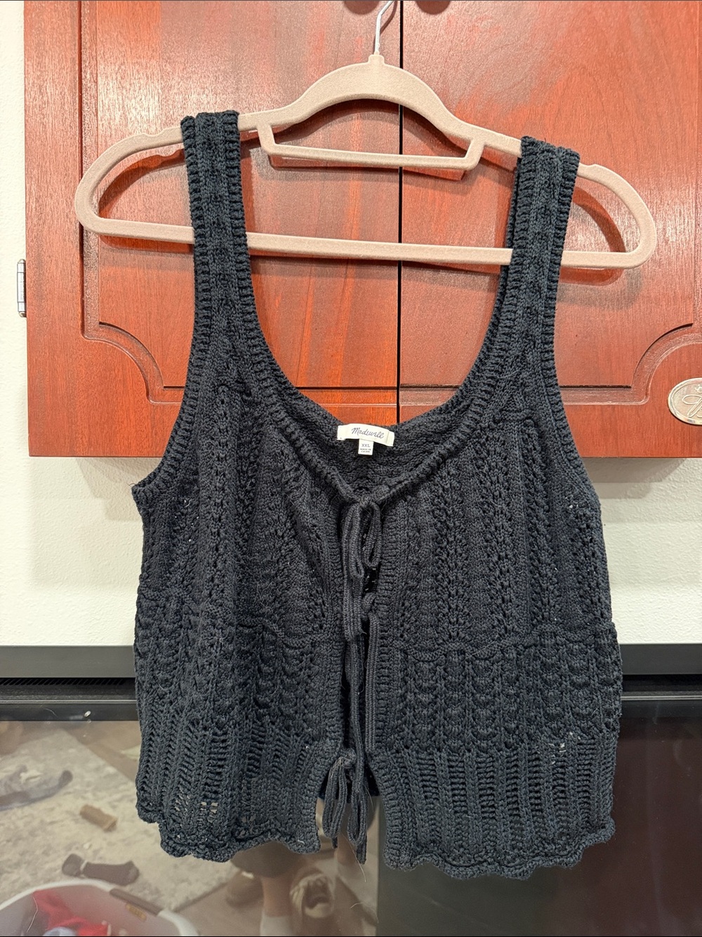 Madewell Black Cable-Knit Tie-Front Tank
